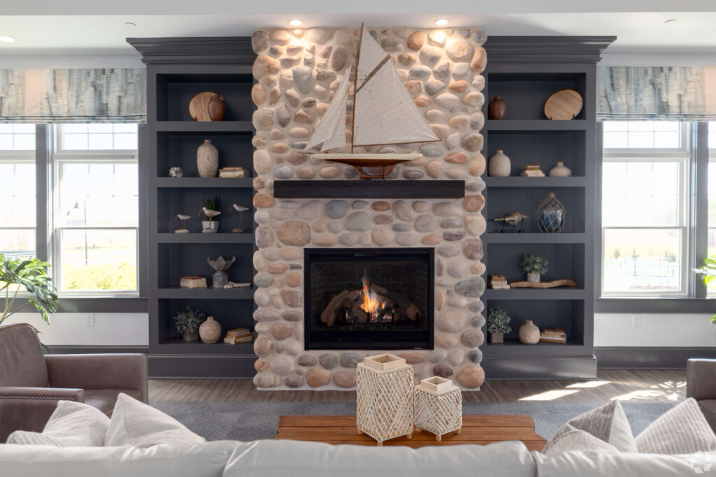 Large stone fireplace
