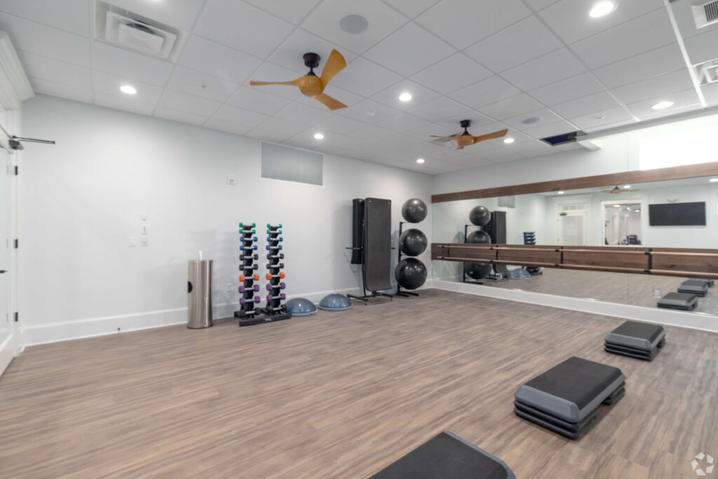 Large fitness room with weights