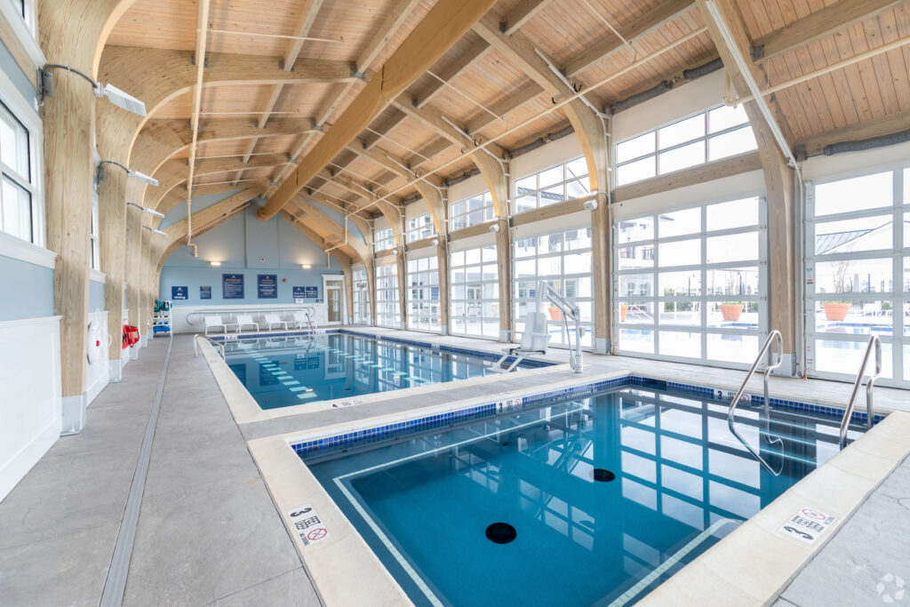 Large indoor pool with hottub
